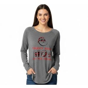 Womens Gray holiday Santa "Theres Some Hos In This House" Christmas TShirt S